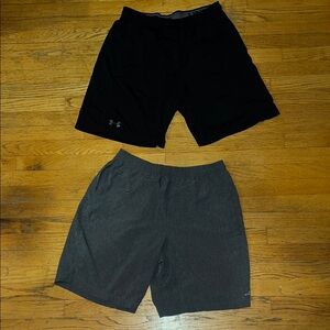 2 Pairs of Men's Athletic Shorts - Black (Under Armour) and Gray (bcg)